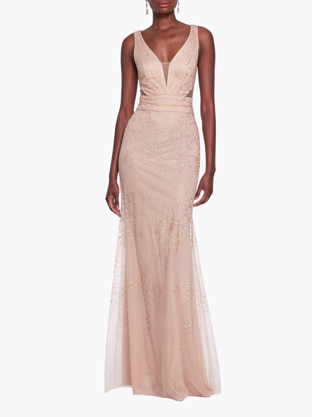 Sleeveless V-neck Glitter Gown
