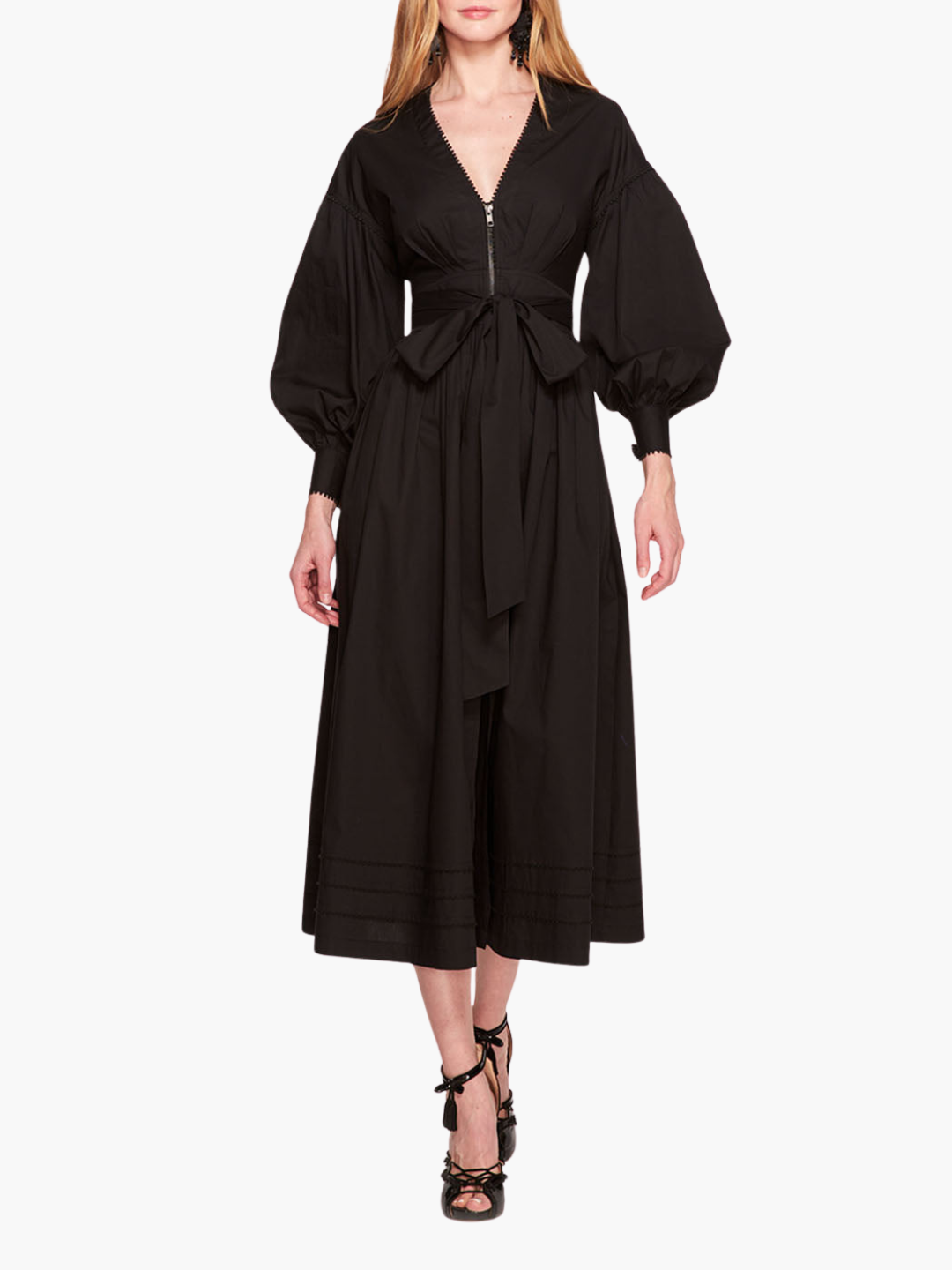 Marchesa Notte Poplin Midi V-Neck Dress Marchesa Notte Poplin Midi V-Neck Dress