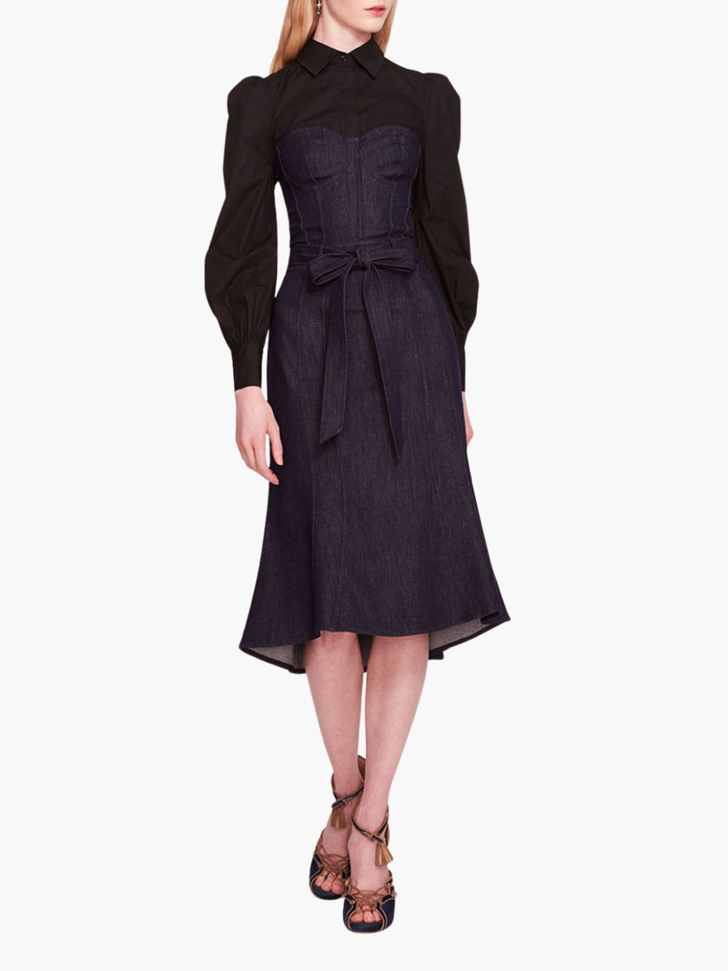 Denim Poplin Shirt Midi Dress