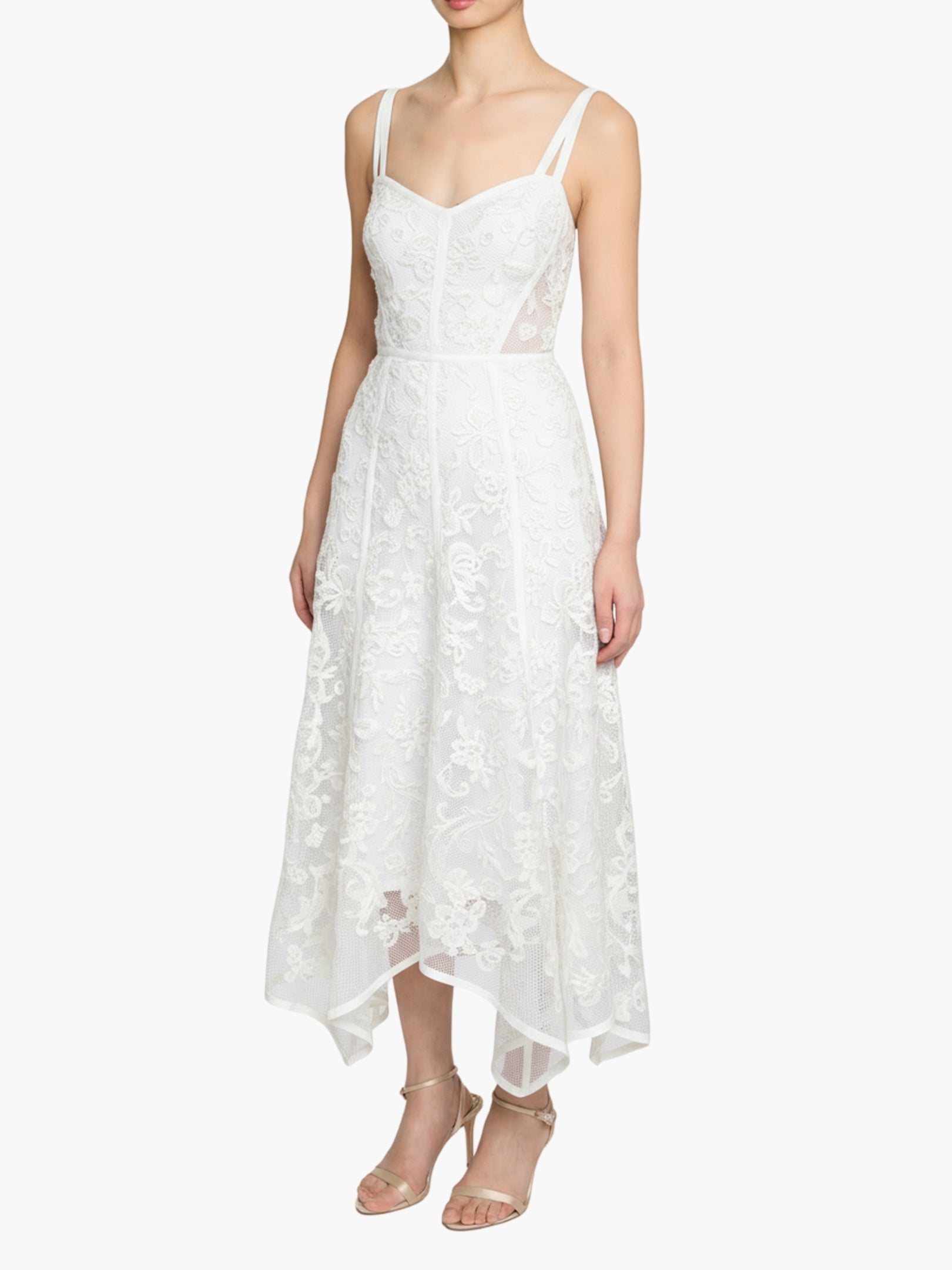 Ribbon Strap Corded Lace Handkerchief Hem Midi Dress Ribbon Strap Corded Lace Handkerchief Hem Midi Dress