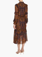 Braided Leopard Flounced Silk Chiffon Midi Dress
