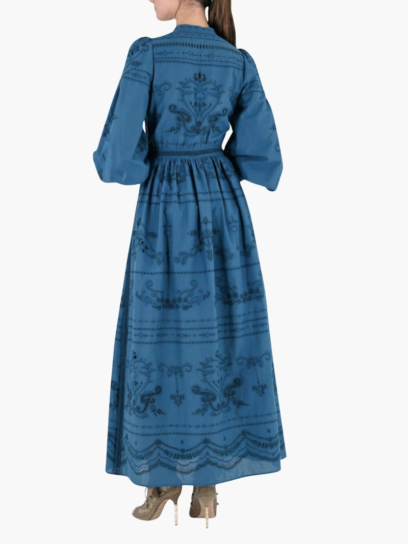 Embroidered Cotton Voile Tiered Maxi Dress
