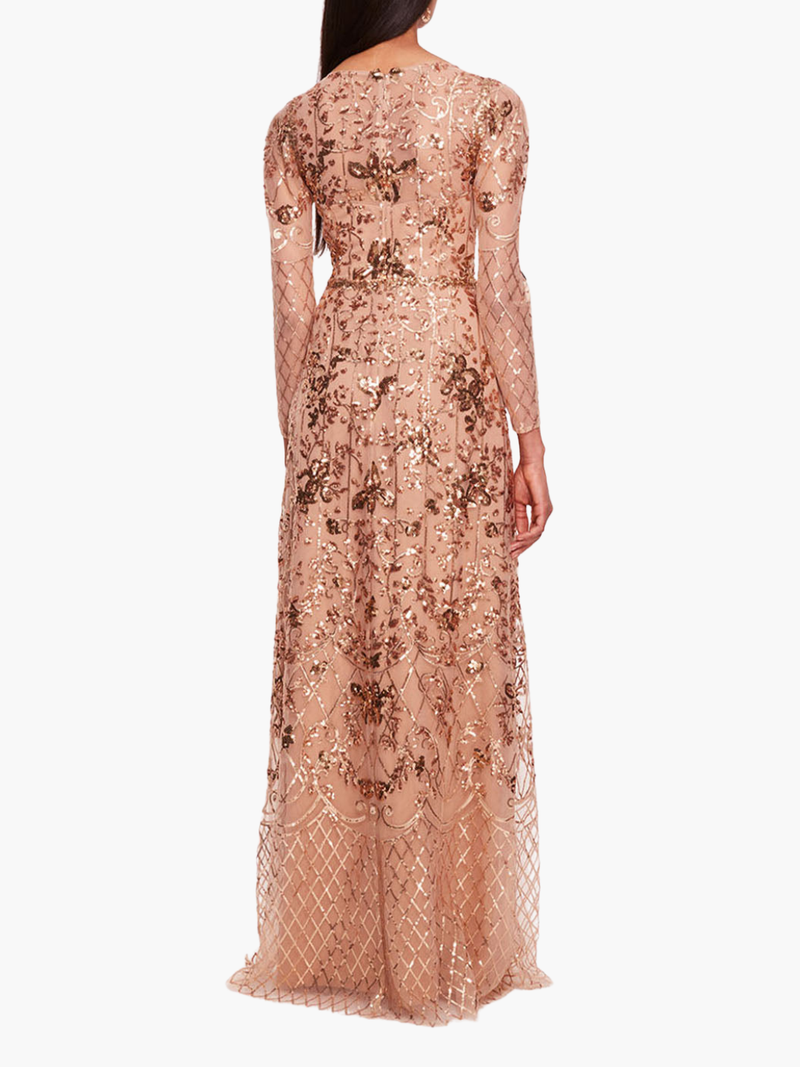 Sequin Lattice Sleeved Gown