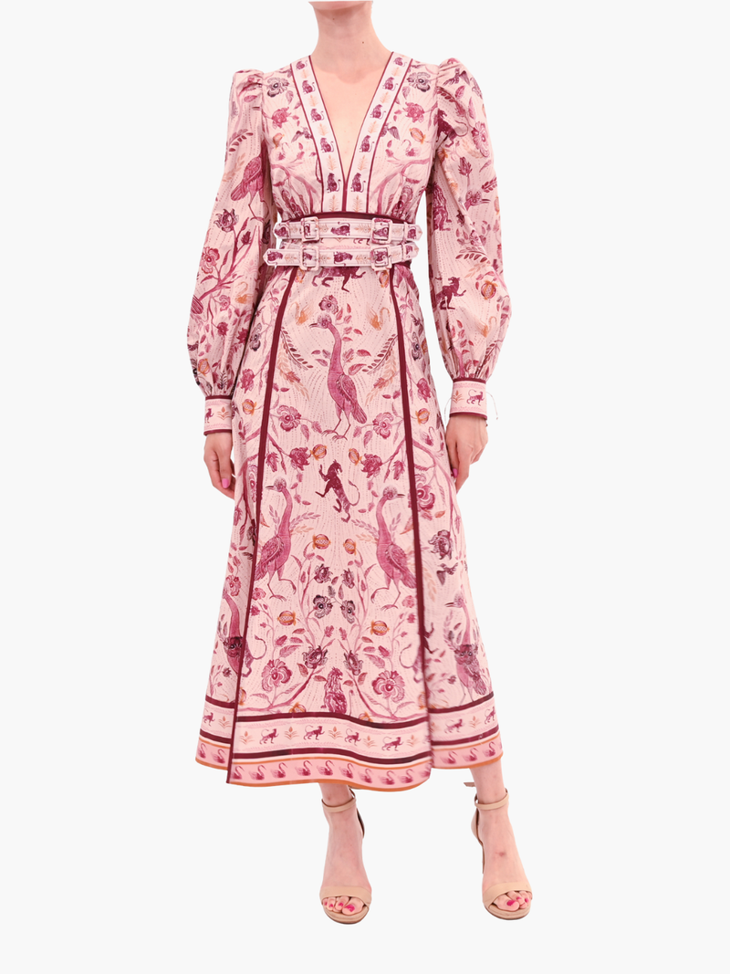 Cotton Poplin Peacock Midi Dress