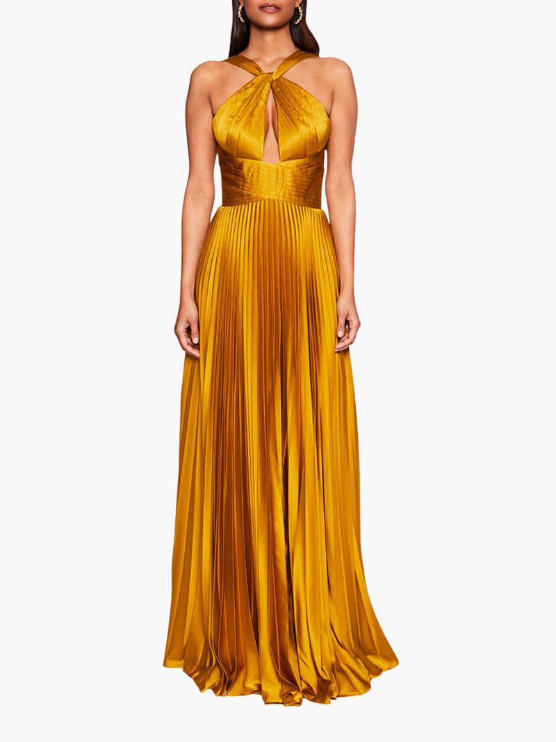 Pleated Foil Gown