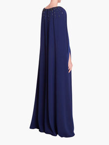 Marchesa Notte Embellished Cape Gown - NAVY - Blue - 16 Marchesa Notte Embellished Cape Gown - NAVY - Blue - 16