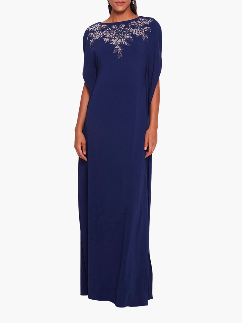 Embroidered Crepe Kaftan Gown