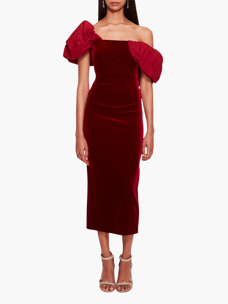 Asymmetrical Velvet Midi Dress