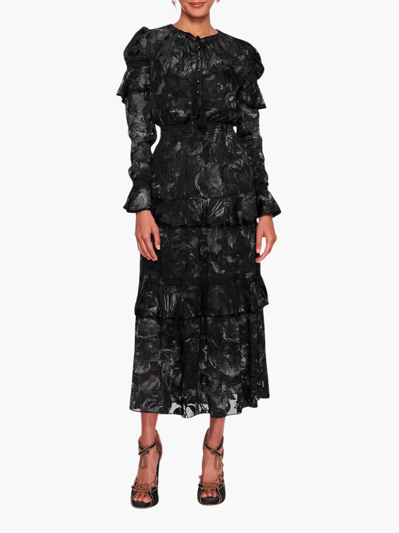 Diantha Dress Ruffle Burnout Satin Midi Dress