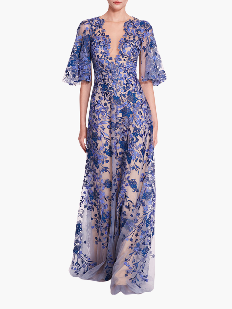 V-Neckline Tulle Gown