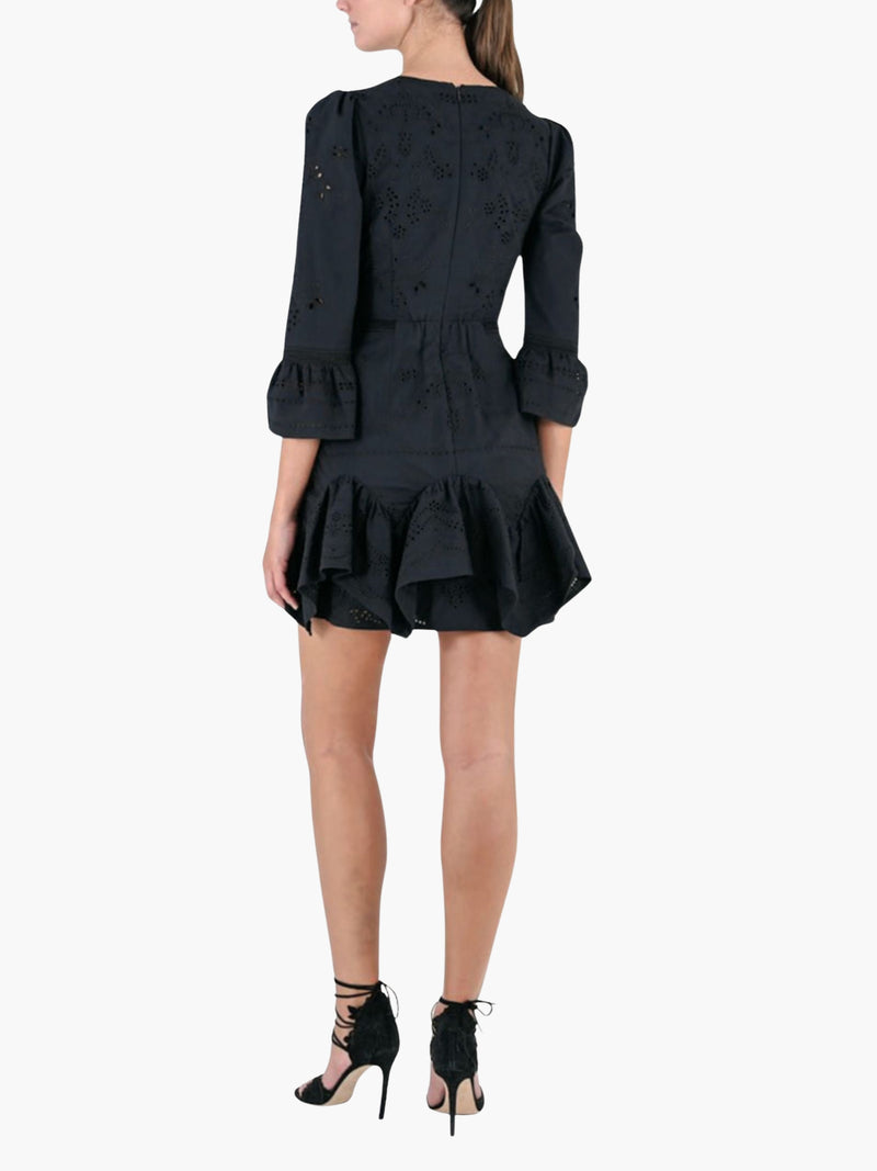 Black dress with ruffled details