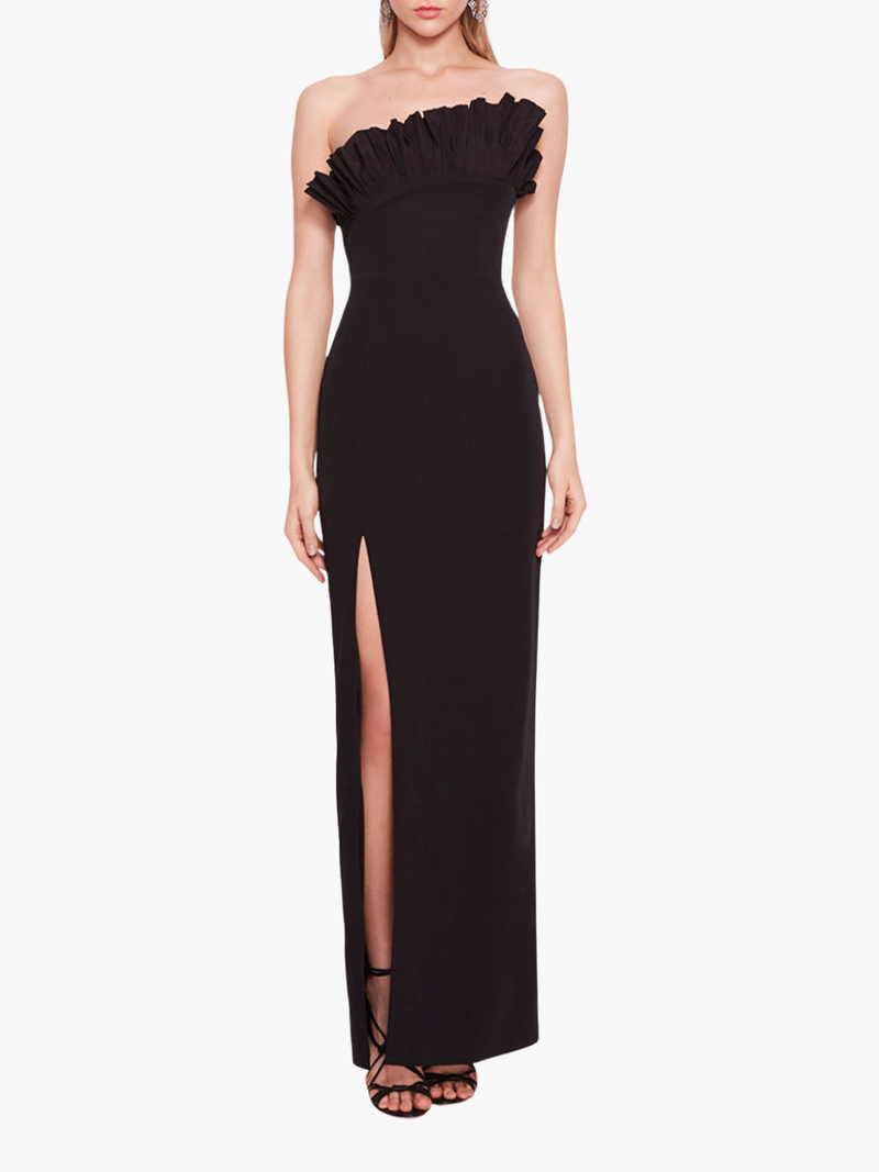 Crepe Pleated Neckline Gown