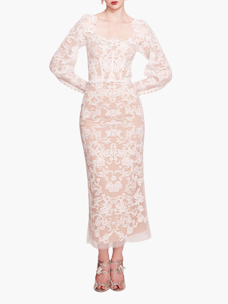 Long Sleeve Corded Midi Dress