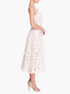 Lace Guipure Sleeveless A-line Midi Cocktail Dress | Marchesa Lace Guipure Sleeveless A-line Midi Cocktail Dress | Marchesa