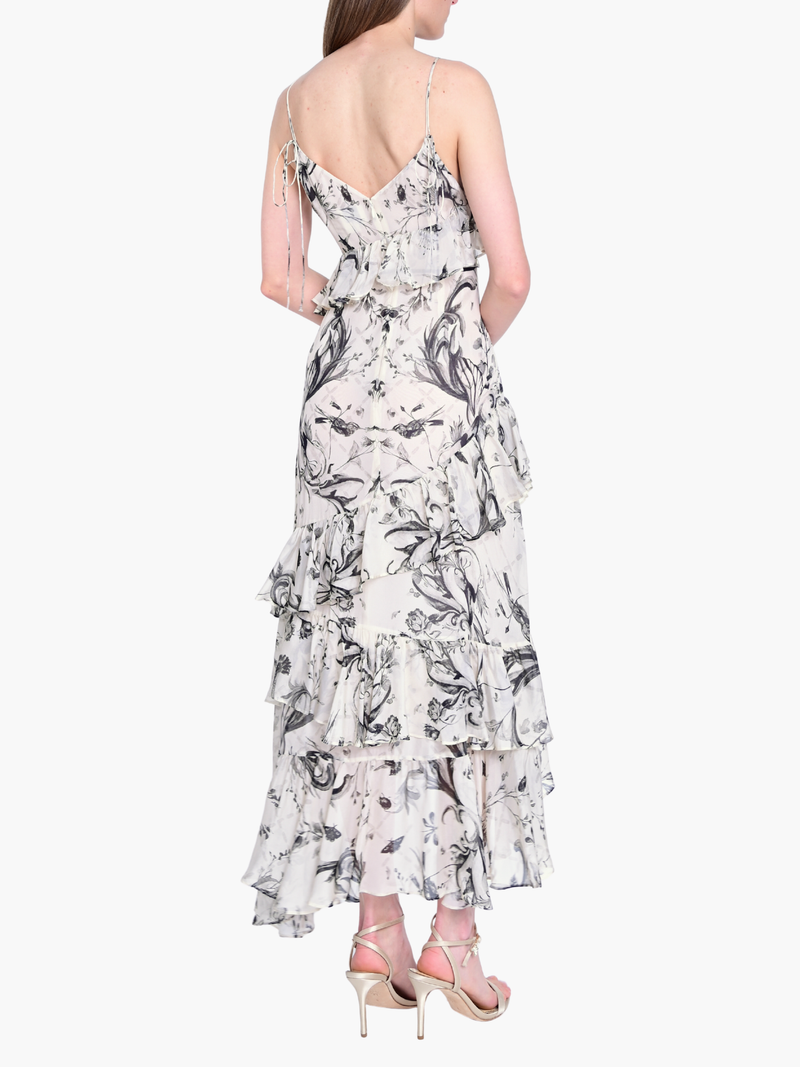 Printed Chiffon Ruffled Wrap Slip Maxi Dress