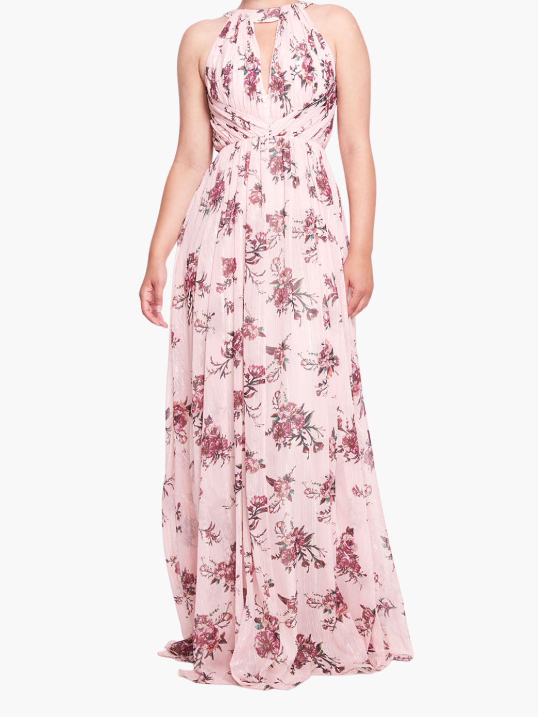 Carrara Floral Chiffon Key-Hole Halter Gown
