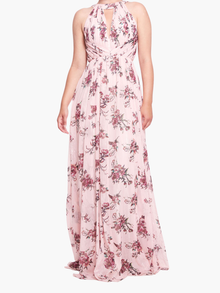 Carrara Floral Chiffon Key-Hole Halter Gown