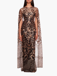 Sequin Lattice Cape Gown
