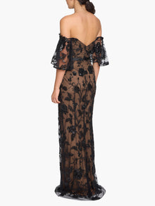 Illusion Murals Off The Shoulder Beaded Illusion Column Gown