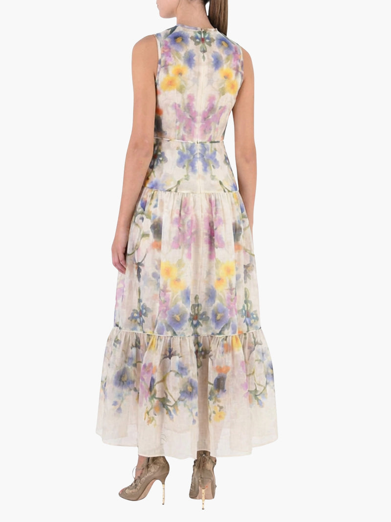 Ramie High Neck Tiered Maxi Dress