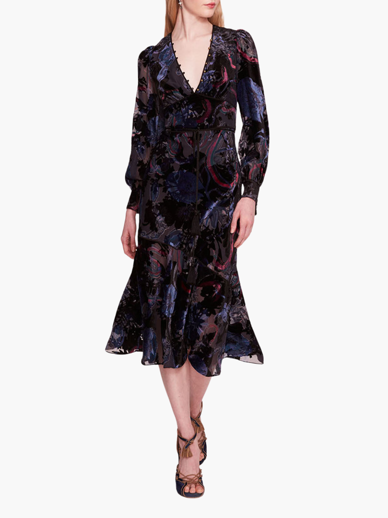 Velvet Burnout Floral Midi Dress