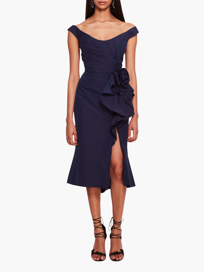 Taffeta Trumpet Midi Dress