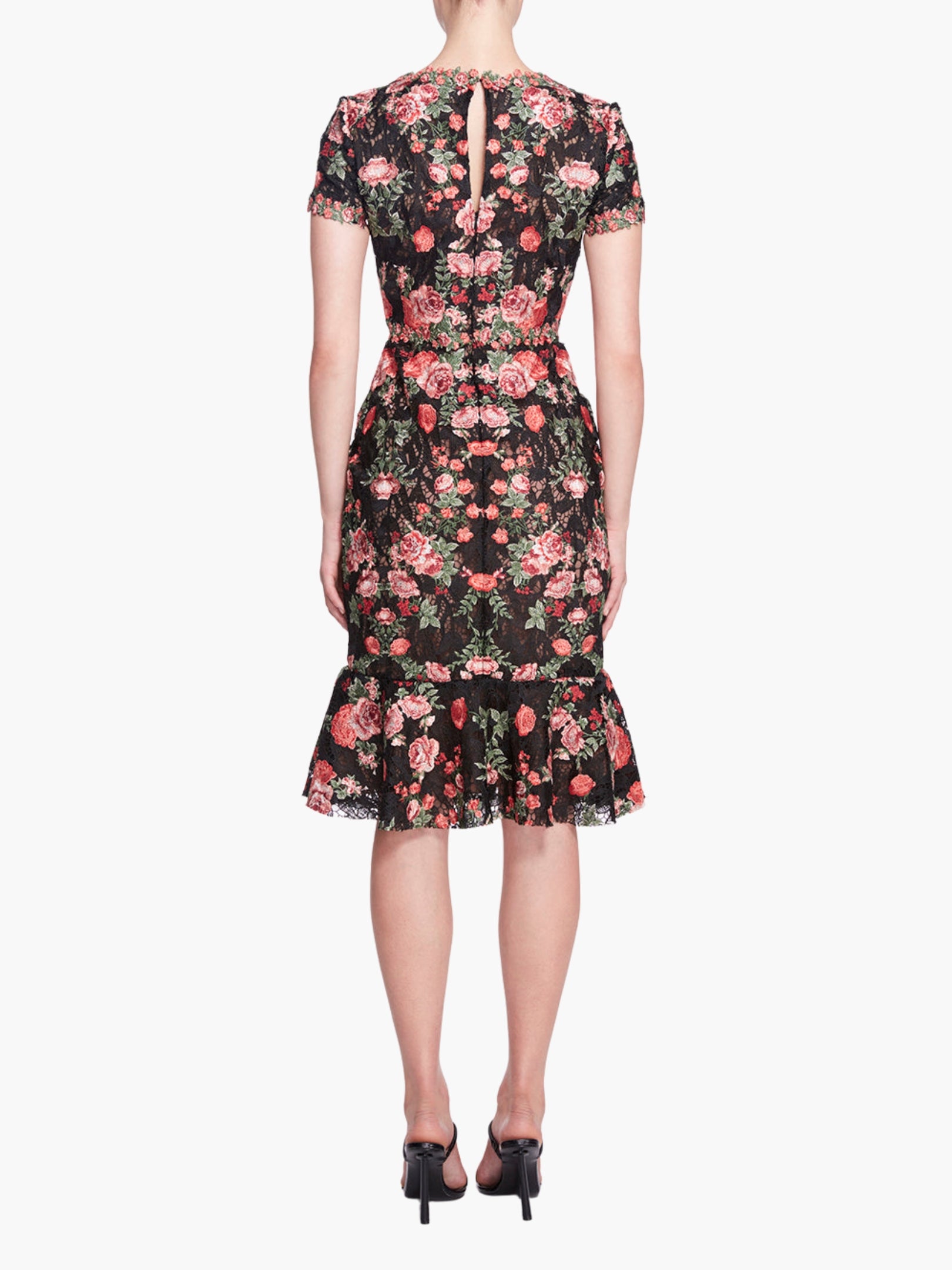 Embroidered Guipure V-neck Midi Cocktail Dress