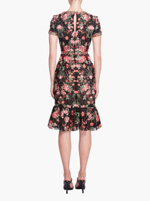 Embroidered Guipure V-neck Midi Cocktail Dress