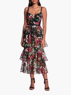 Tiered Embroidered Tea Length Gown