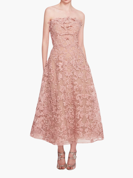 Strapless Corded Midi Dress - Blush / 14 / N76M3798