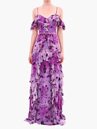 Painterly Print Georgette Off-Shoulder Gown