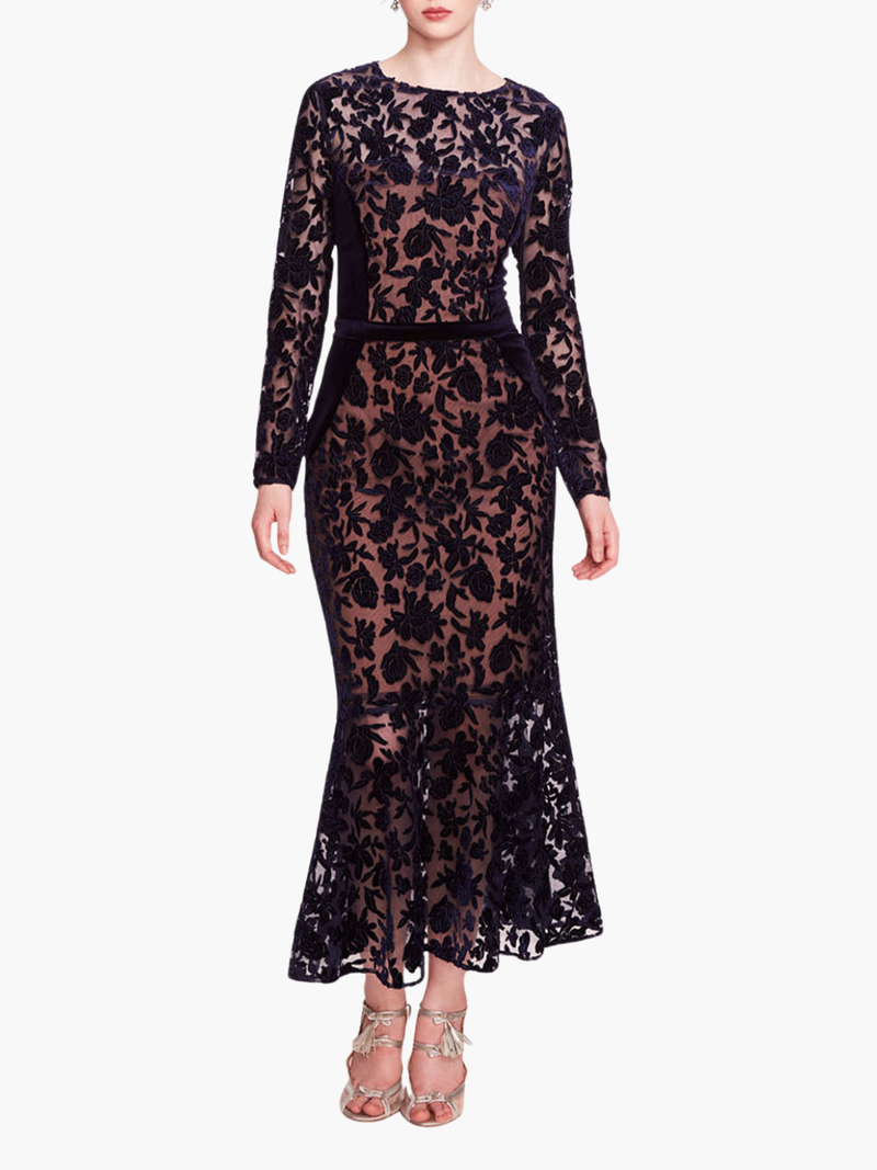 Long Sleeve Velvet Midi Dress