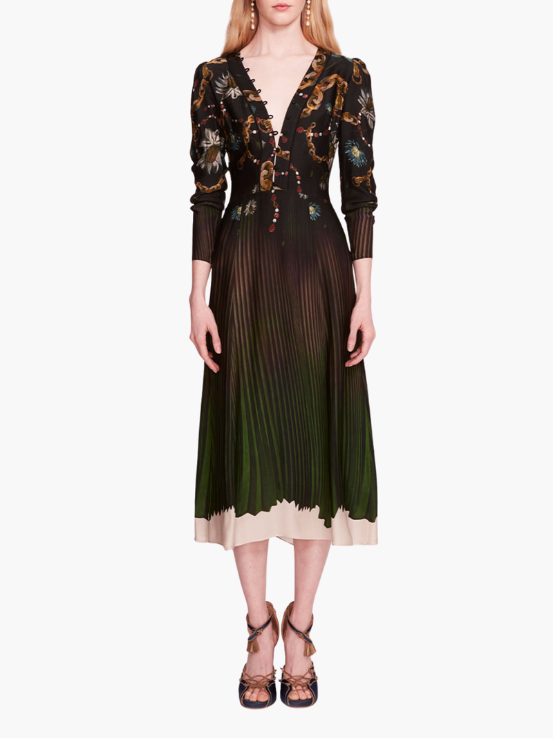 Viscose Georgette V-Neck Midi Dress