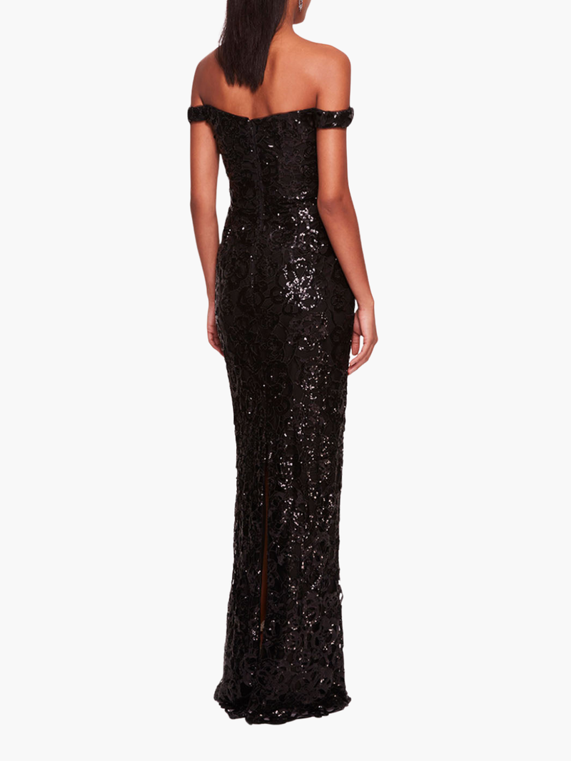Off Shoulder Neckline Sequin Gown
