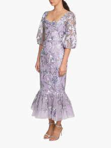Botanist Bloom Embroidered Puff Sleeve Midi Dress