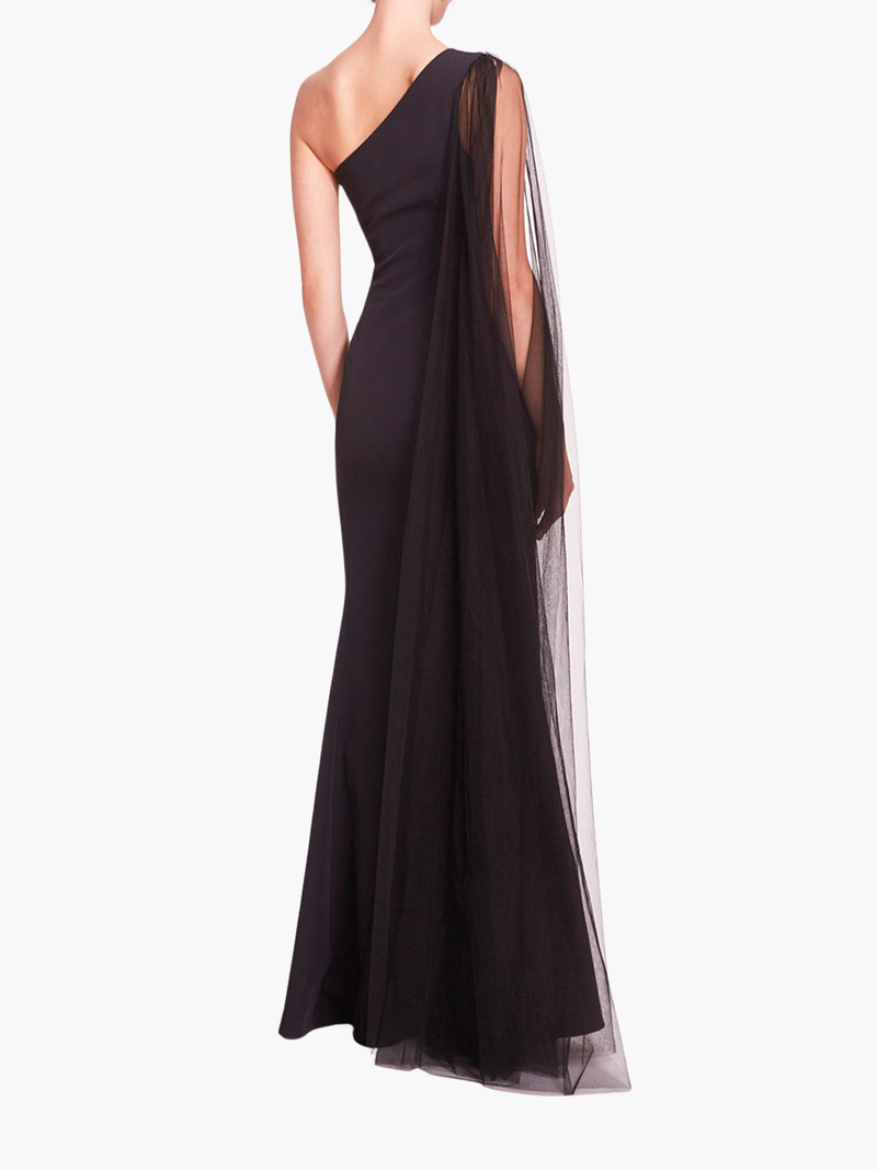 One Shoulder Cape Gown