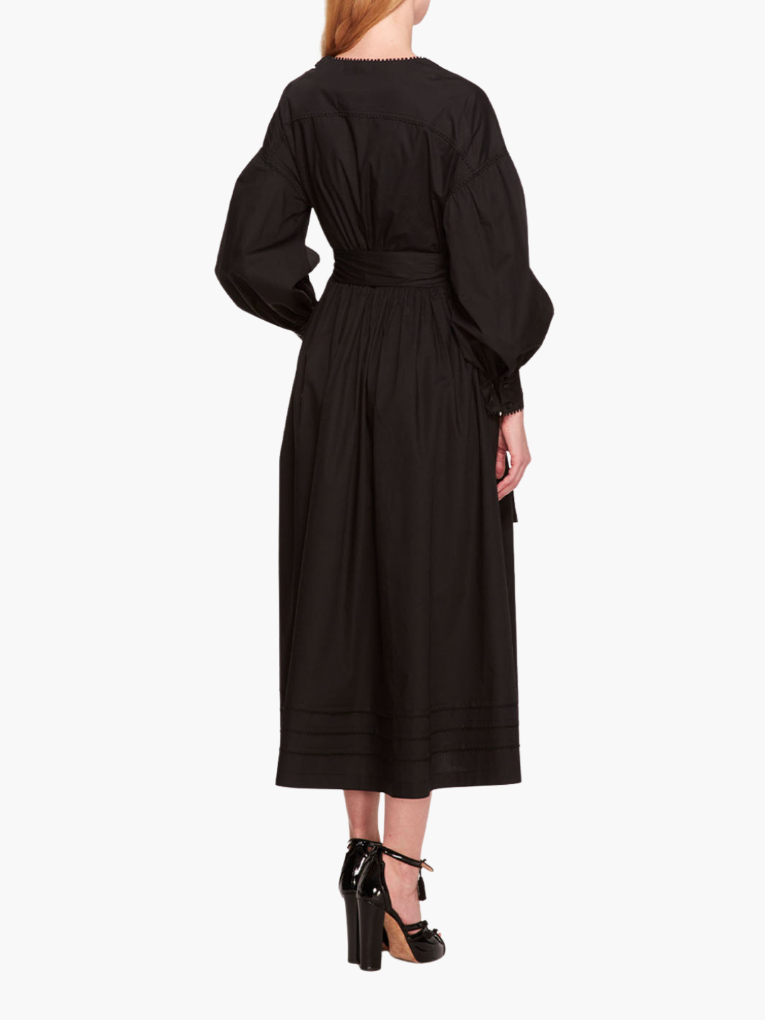 Poplin Midi V-Neck Dress