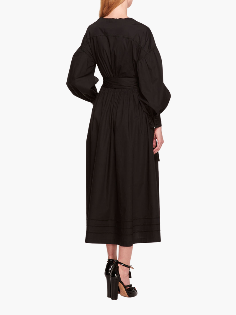 Poplin Midi V-Neck Dress