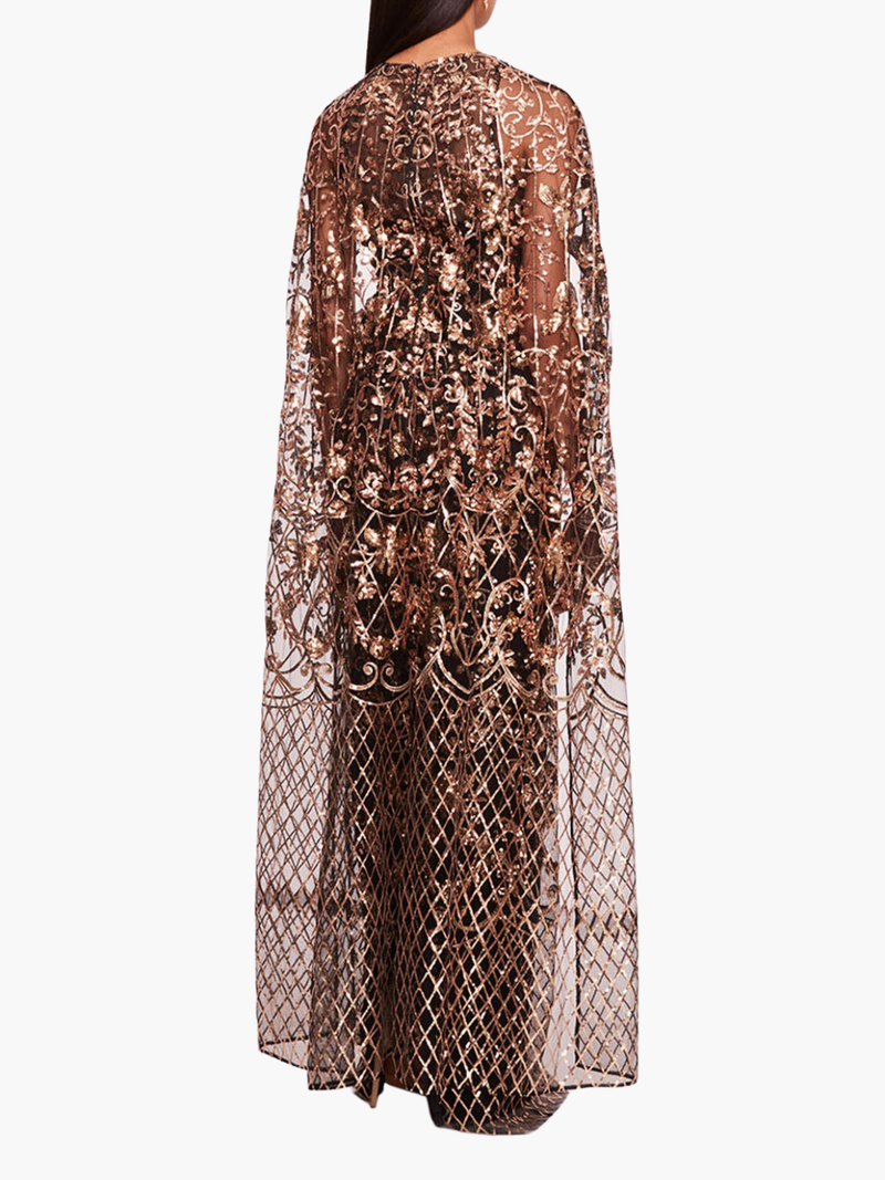 Sequin Lattice Cape Gown