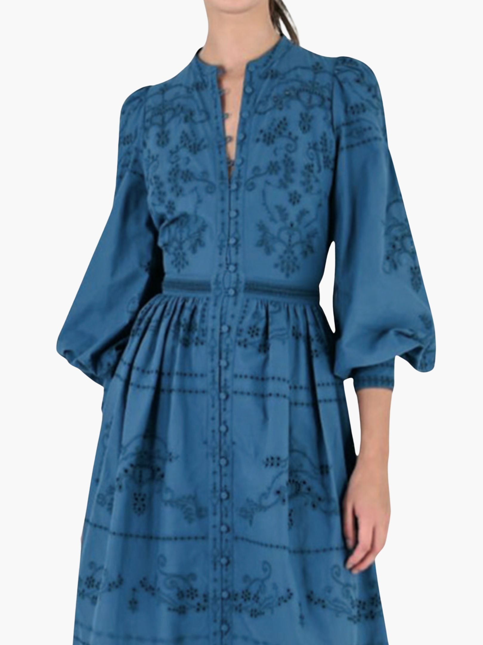 green emerald velvet dress Allison V-Neck Embroidered 100% Cotton Dress