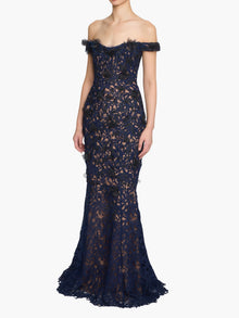 Vivarium Vines Guipure Lace Off Shoulder Gown