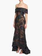 Leather Guipure Fitted Off Shoulder Hi-Lo Gown