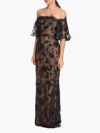 Illusion Murals Off The Shoulder Beaded Illusion Column Gown