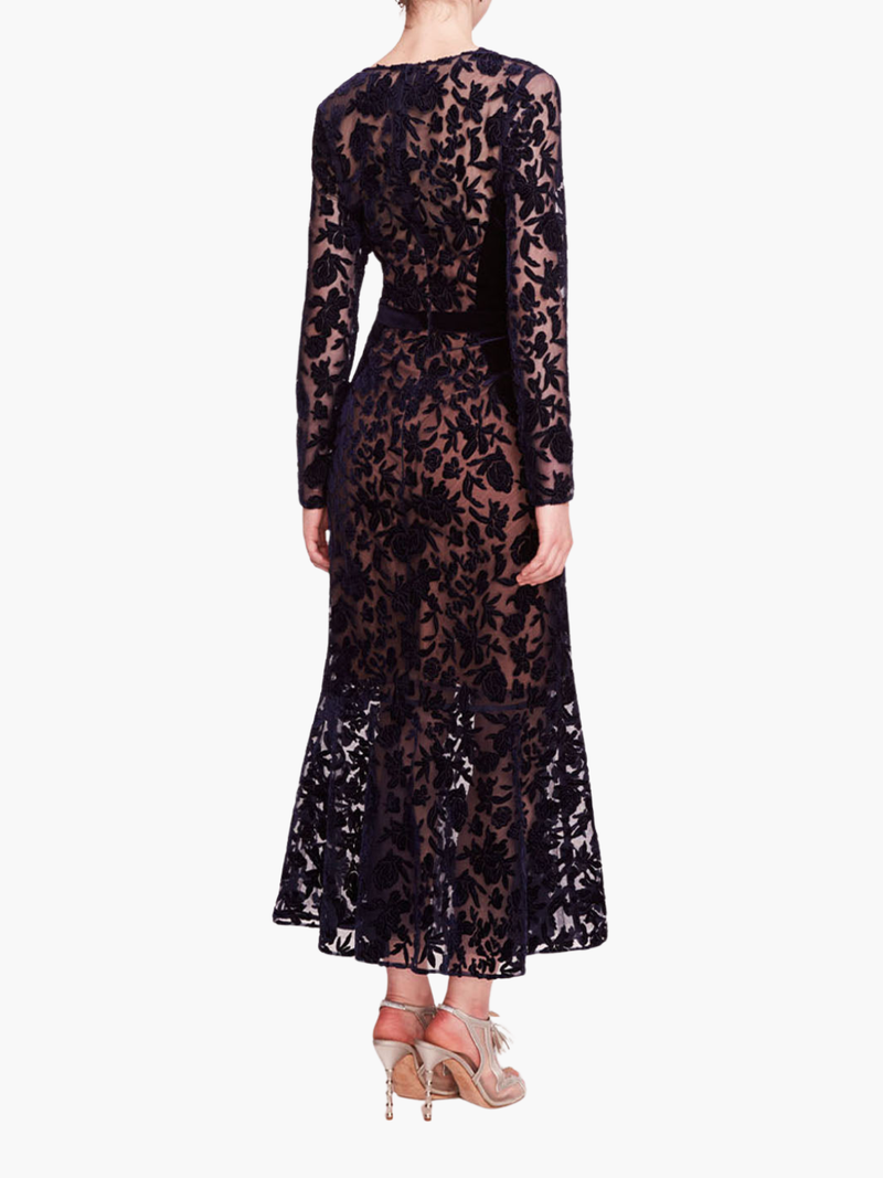 Long Sleeve Velvet Midi Dress