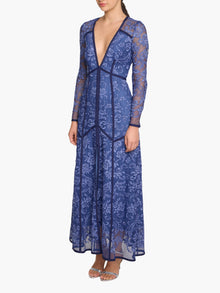 Victorian Corded Lace Deep V Button Maxi Dress