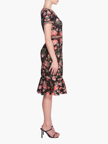 Embroidered Guipure V-neck Midi Cocktail Dress