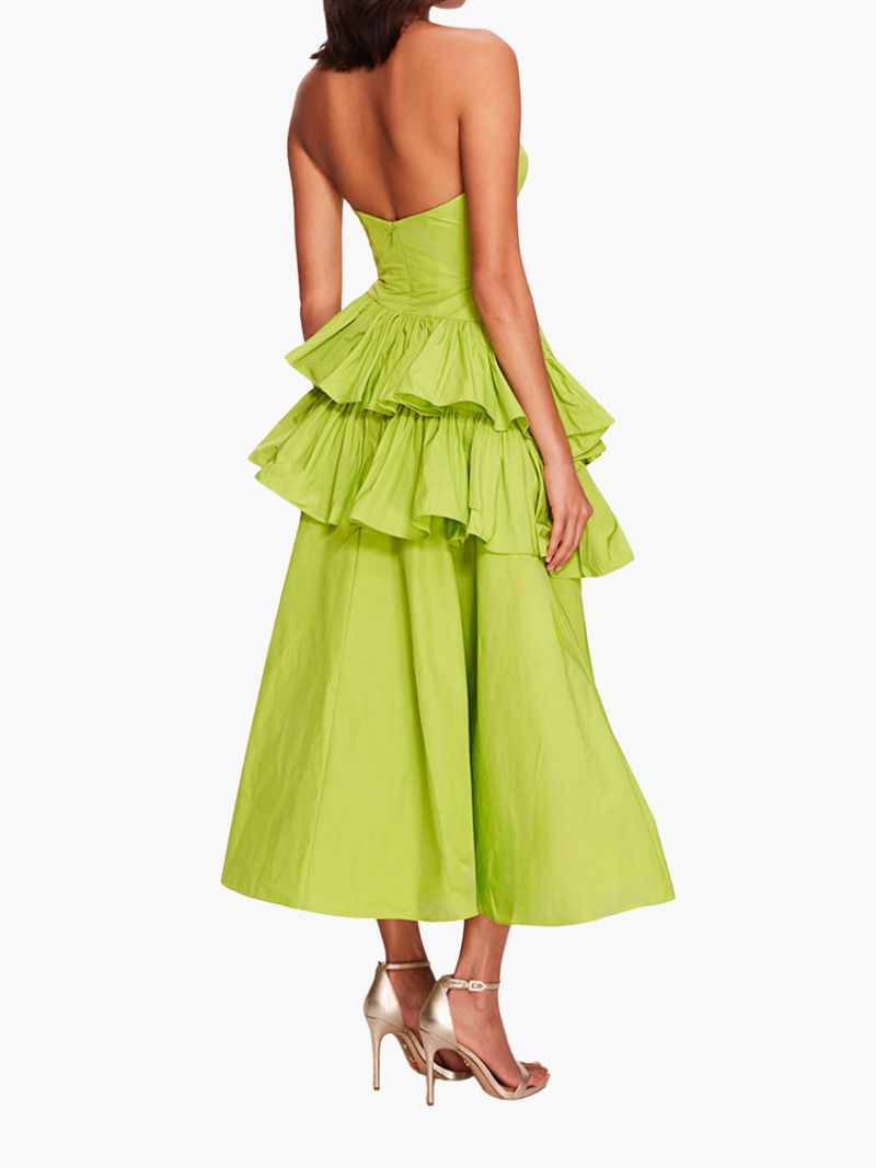 Taffeta Tiered Ruffle Midi Dress