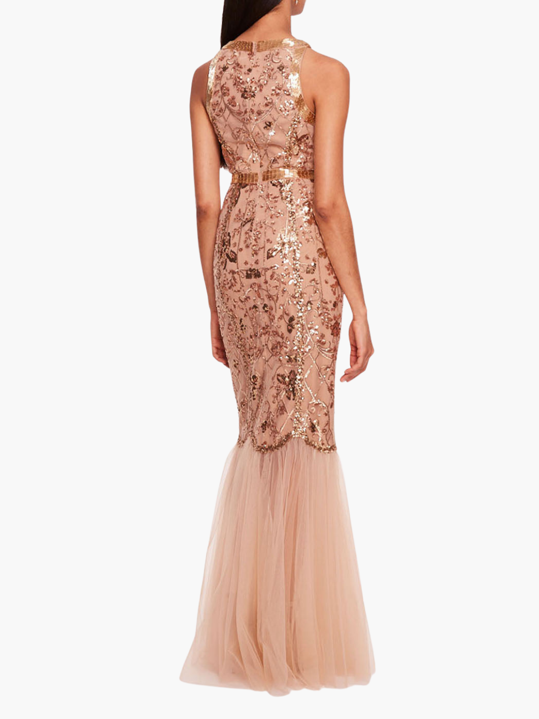 Sequin Lattice Strapless Gown