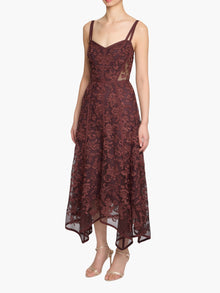 Victorian Corded Lace Ribbon Strap Handkerchief Hem Midi Dress