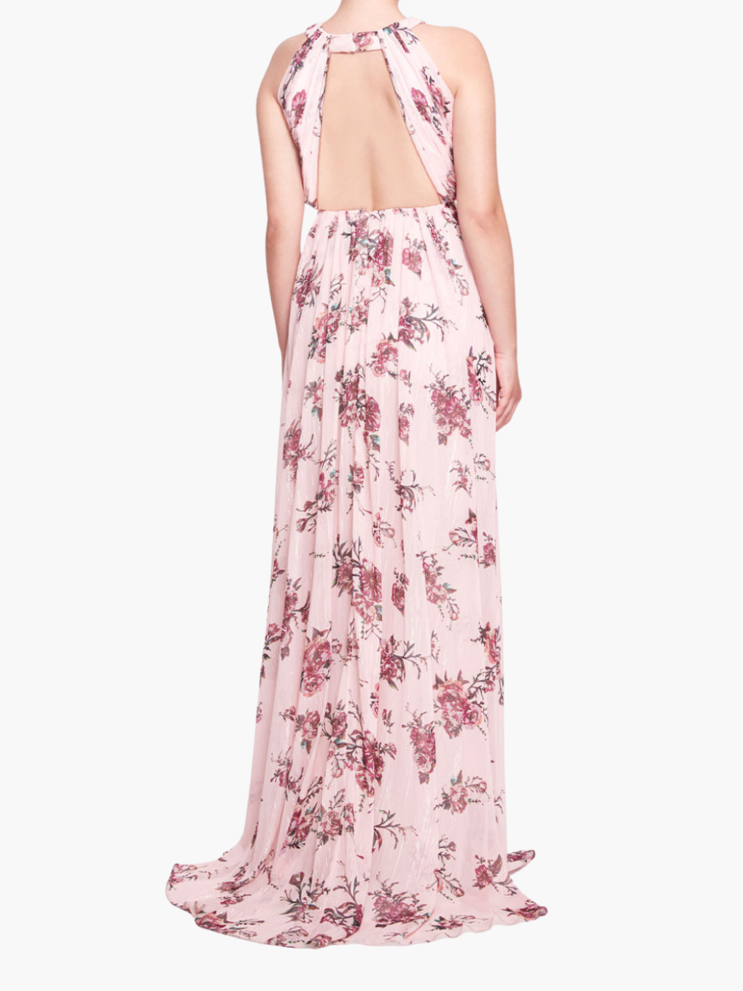 Carrara Floral Chiffon Key-Hole Halter Gown